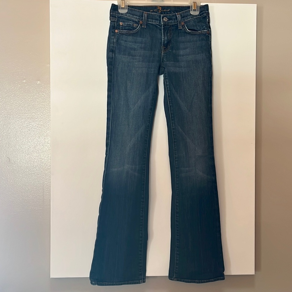 7 For All Mankind Dark Wash Lightly Distressed Flare Jeans Size 26